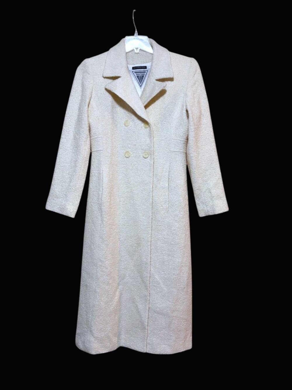 Vintage Wool Blend Overcoat 8 Petite Pockets Ivory Boucle Lined Minimalist Fairy
